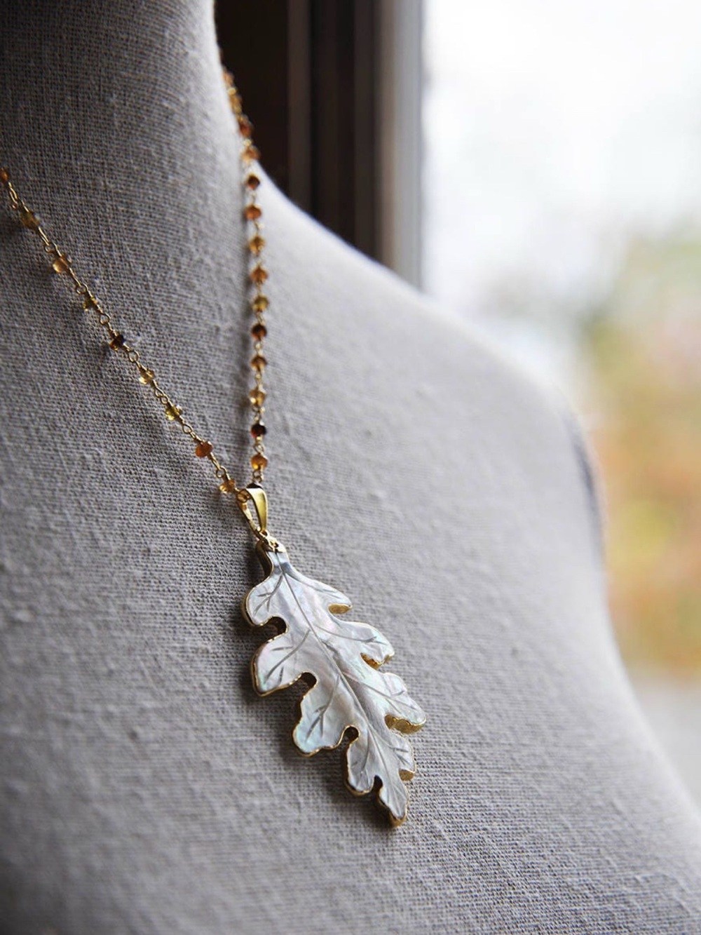 Mother of Pearl Autumn Leaf Necklace